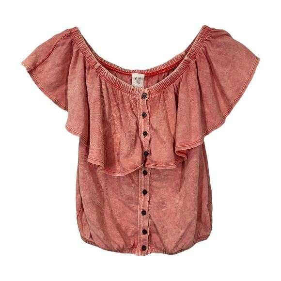 Free People Love Letter Ruffled Tube Top XS Off Shoulder Coral We The Free Boho - Picture 3 of 9